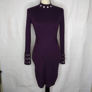 INC Plum purple rib Knit dress with grommets XS